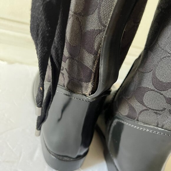 $400 COACH TRISTEE RAIN BOOTS LACE BACK MONOGRAM SIZE 8 US - Picture 5 of 9
